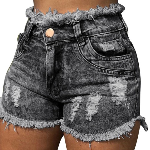 Women High Waist Denim Ripped Hot Pants 