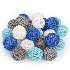 24PCS Decorative Balls for Bowl Centerpiece, 2 Inch Rattan Balls Wicker Blue