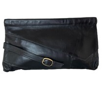 Vintage Retro 50s Prince Gardner Black Leather Clutch Handbag Buckle Accent