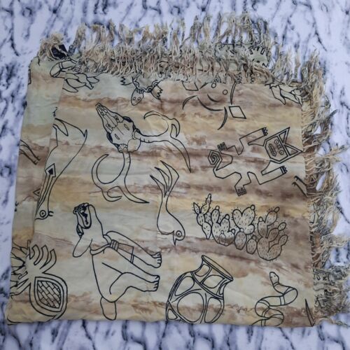Vintage Famingo's Funky Southwestern Animal Theme Scarf Shawl Fringed Wrap Rayon - Picture 6 of 15