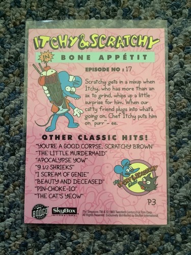 THE SIMPSONS SERIES 1 PROMO CARD P3 ITCHY & SCRATCHY 1993 SKYBOX - Picture 2 of 2