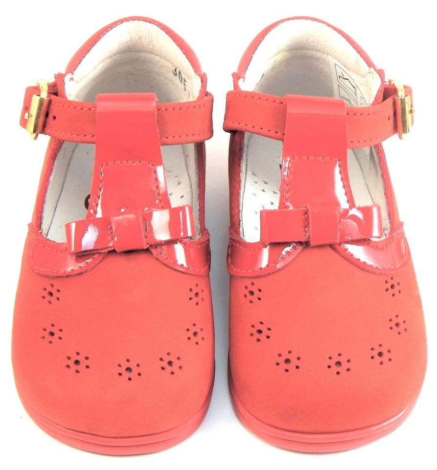 DE OSU - España - Zapatos de vestir de cuero rojo con correa en T para bebés niñas - Europeos - Talla 4-6 Foto 4 de 4