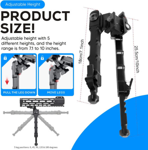Bipiede Fucile V9 Regolabile QD Picatinny Rail 360 Gradi Girevole Caccia Tiro - Foto 9 di 16