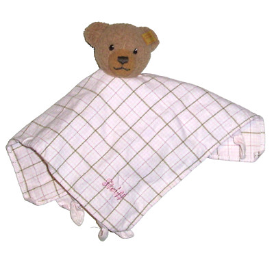 Steiff 237133 Pink Plaid Baby Sleep Well Teddy Bear Baby Comfort Blanket 12''