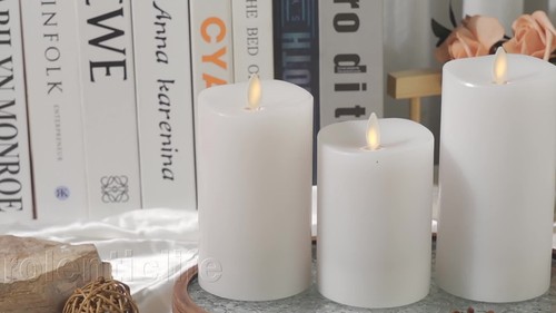 3ps Luminara Flameless Battery Pillar Wax Candles with Remote Moving Flame white - Video 1 of 1