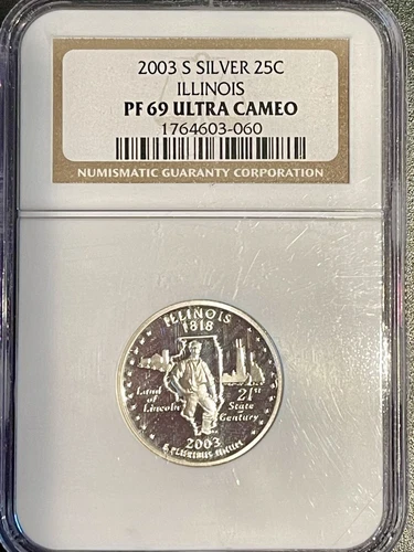 2003 S Silver Quarter (25C), Illinois State, NGC PF69 Ultra Cameo Graded #060