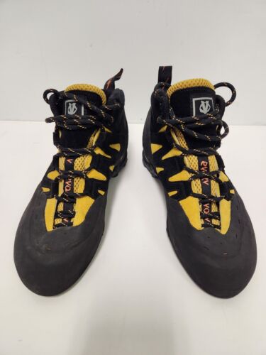 EVOLV Trax Climb+ Ascent Climbing Shoes Boots Mid Black Yellow size 9 Lace Up - Picture 2 of 9