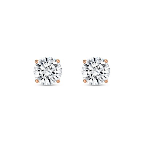 3 Ct Round Real 14K Rose Gold Created Diamond Earrings Studs Basket Screw Back - Picture 2 of 3
