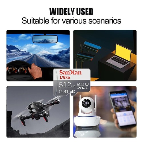 Micro SD Memory Card 128GB 256GB 512GB 1TB 2TB Class 10 High Speed Free Adapter - Zdjęcie 12 z 21