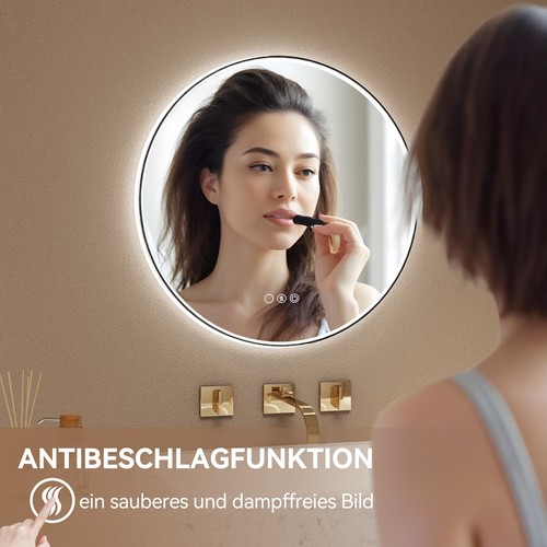 Puluomis 60 cm Runder Badezimmerspiegel Schminkspiegel mit doppelter Lichtleiste - Bild 5 von 10