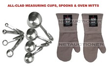 New ALL-CLAD Stainless Steel 4 Piece Measuring Cups  Spoons  2 Oven Mitts Set