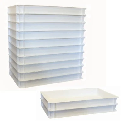 15 Stück Pizzateigwanne Kiste lebensmittelecht 60x40x7 cm weiß NEU Gastlando