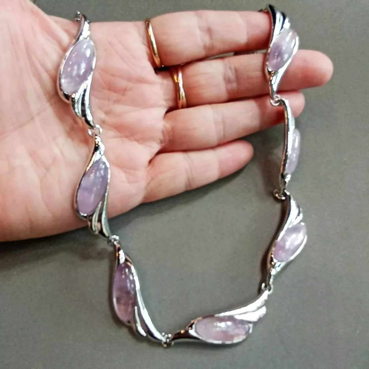 Collier vintage Jean Louis Scherrer (Paris) Améthyste Ton Argent Avec Signe JLS