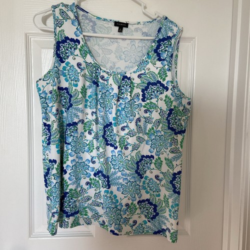 Talbots Sleeveless Blue & White Floral Top Size Medium