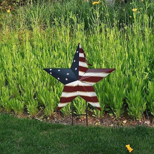 Metal Barn Star Yard Sign, Patriotic Garden Stakes Outdoor 4th of July Decor - Afbeelding 4 van 25