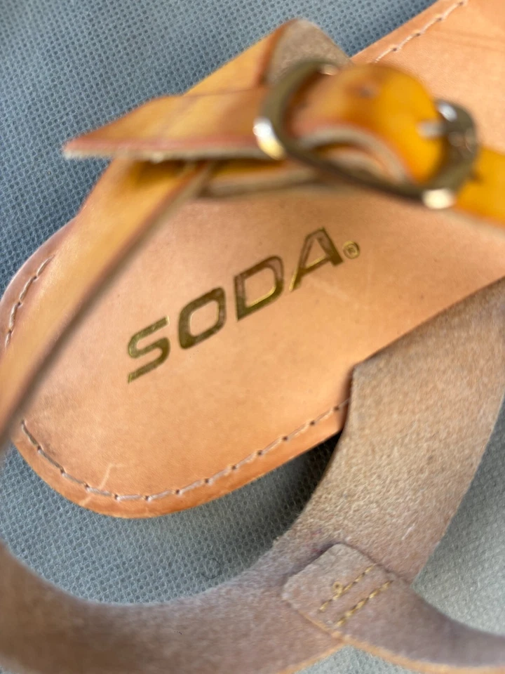 Sandalias Soda Para Mujer 8 Cuero Marrón Punta Abierta Correa al Tobillo Informales Verano Planas Foto 4 de 4