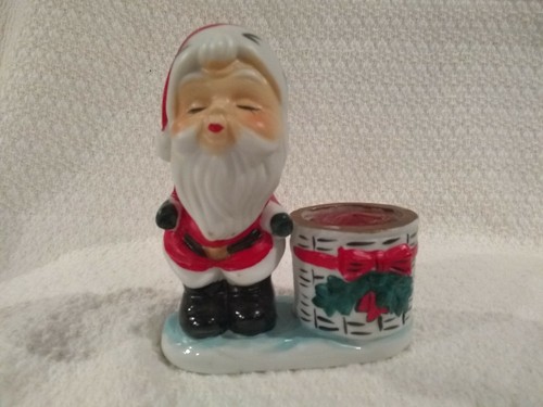 Little Lurkins Kissing Santa Claus and Little Bear Christmas Candle Holders - Picture 2 of 12