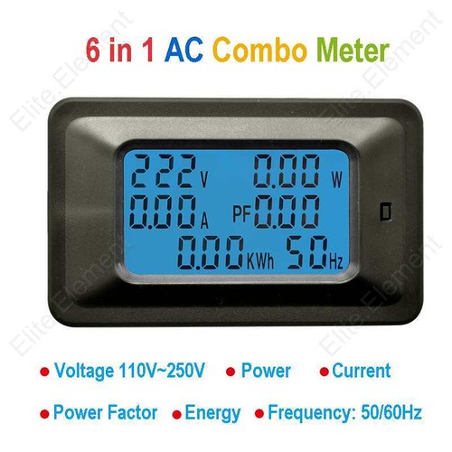 AC 6in1 Combo Meter Voltage 110V220V Current Amp 100A Power Factor KWH Frequency - Foto 1 di 3