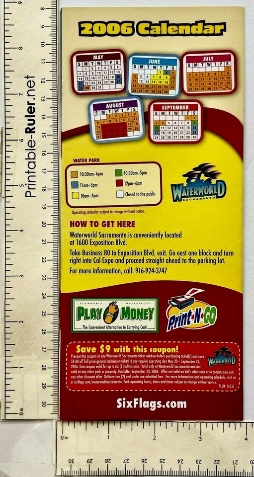 2006 WaterWorld Sacramento CA Six Flags Travel Brochure Theme Water