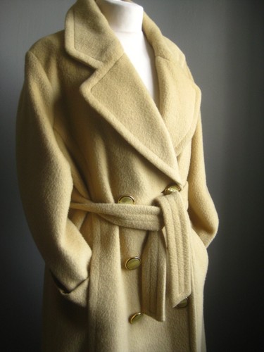 ANNALISA FERRO 100% WOOL COAT small 8 10 TRENCH long yellow BLOGGER mohair Italy - Picture 8 of 24