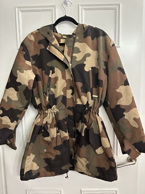 Womens Michael Kors Waterproof Beige Camo Print Coat Jacket Med No Fur Trim  UK