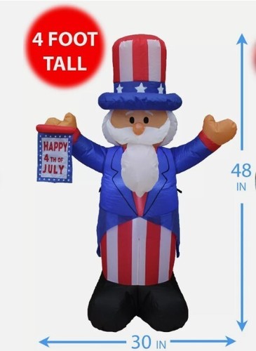 4' Patriotische aufblasbare amerikanische Happy 4. Juli Flagge Onkel Sam Dekoration - Bild 2 von 2