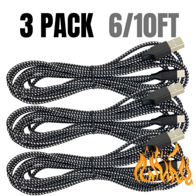 3 Pack 6/10Ft USB Fast Charger Cable For iPhone 12 11 Pro XR 8 7 Charging Cord
