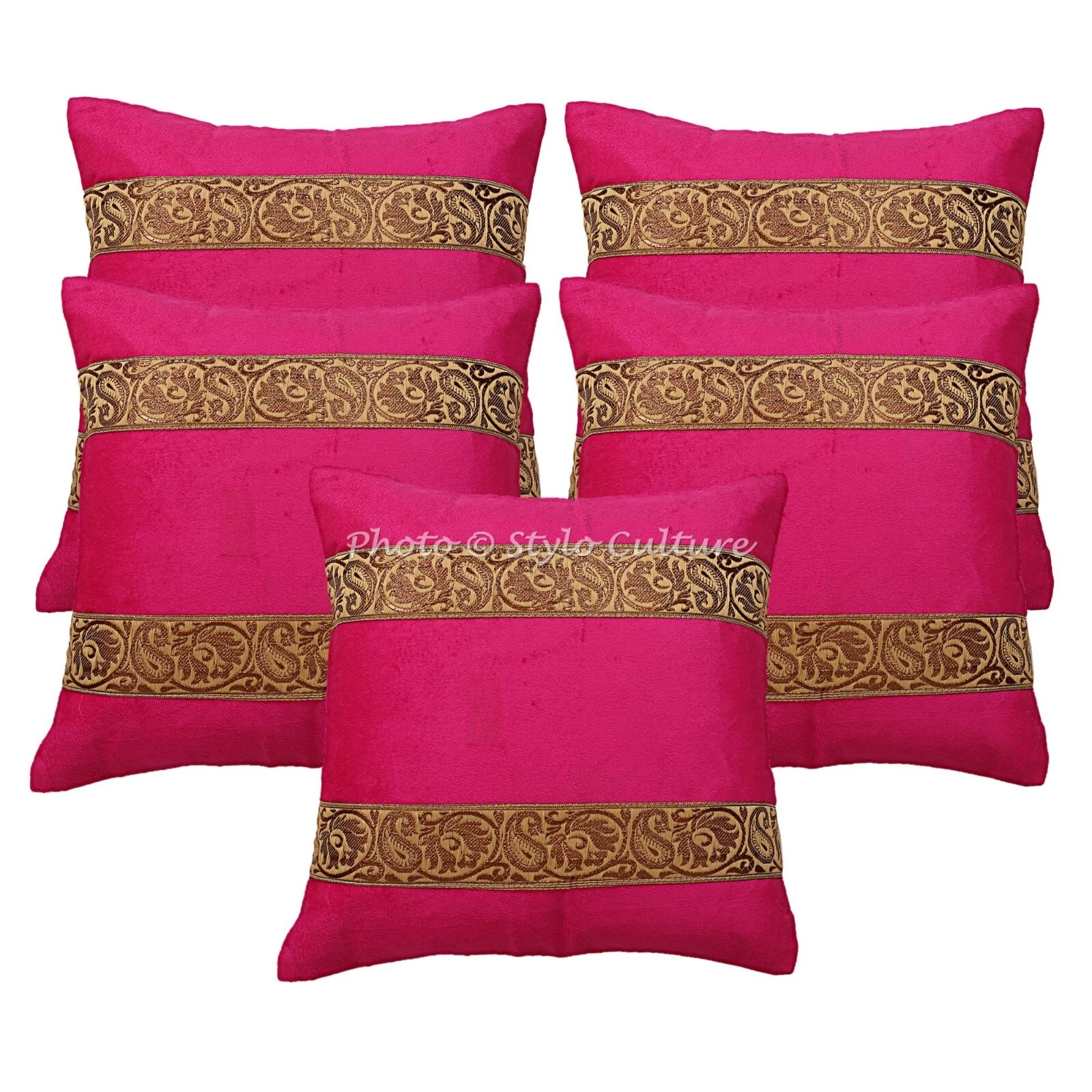 Ethnic Cushion Cover Brocade Jacquard 16 x 16 in Hippie Sofa Car Pillow Case
