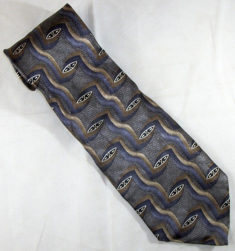 Joseph & Feiss Seidenkrawatte braun & blau Ovale geometrisch 59 Zoll lang x 4 Zoll breit (E958)