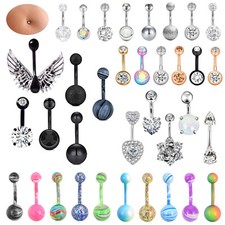 4-12Pcs Surgical Steel Belly Button Ring for Women Navel Rings Barbell Kit 14G