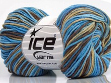 8-Skein Lot Lorena Print Yarn Light Cotton 8x50g/160m Blue Brown Beige