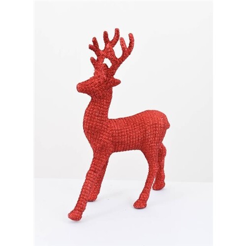 ENCHANTE RED SPARKLE STANDING REINDEER CHRISTMAS DECORATIONS