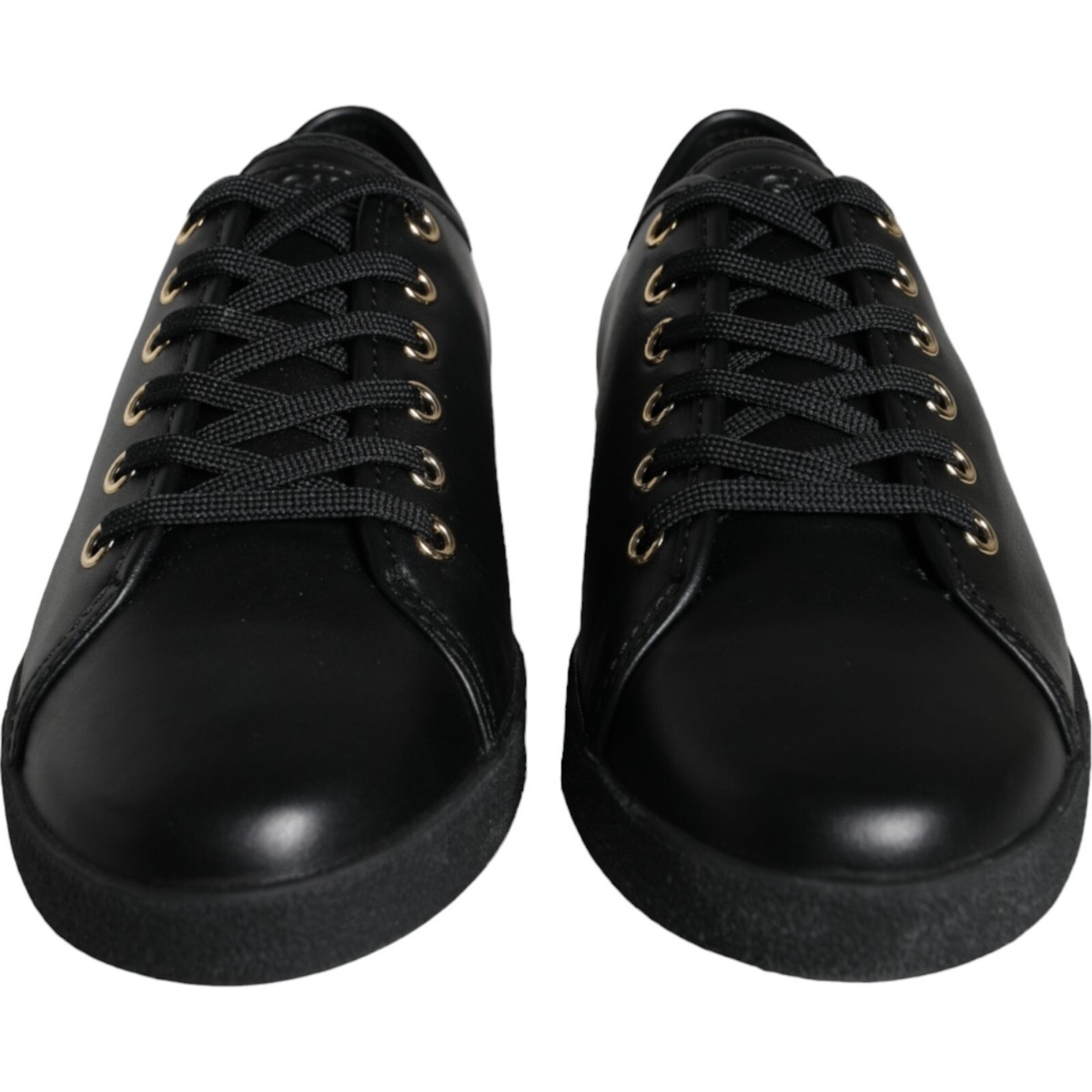 DOLCE & GABBANA Shoes Black Gold Leather Classic Sneakers EU36.5