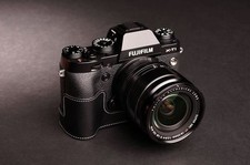 Borsa mezza fotocamera in vera pelle fatta a mano per Fujifilm X-T1 XT1 nera