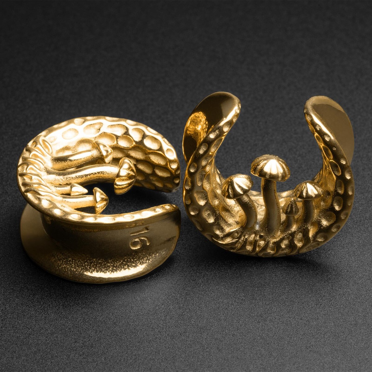 Trio Mushroom Gold PVD Saddle Ear Weight Lobe Gauges Ear