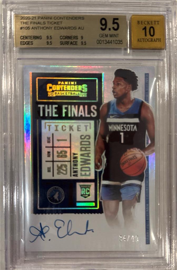 2020-21 Anthony Edwards Contenders Finals Ticket Auto- BGS 9.5 Gem Mint- #34/49