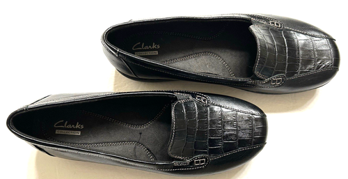 Clarks COLLECTION Black Faux Leather Size 9.5XW Brand-New Women Loafers - Picture 5 of 12