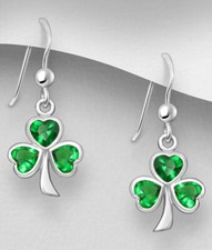 Sterling Silver Shamrock Clover Earrings Green Crystals Celtic Lucky St Patricks