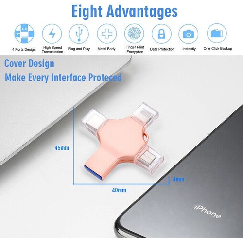 4 in 1 USB 3.0 Flash Drive Memory Photo Stick for iPhone Android iPad Type C - Picture 22 of 27