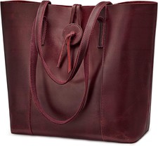 S-zone Vintage Genuine Leather Tote Bag For Women Large Shoulder Purse Red 