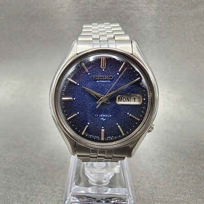 Seiko Automatic Watch Men 38mm Blue Texture Dial Steel Daydate