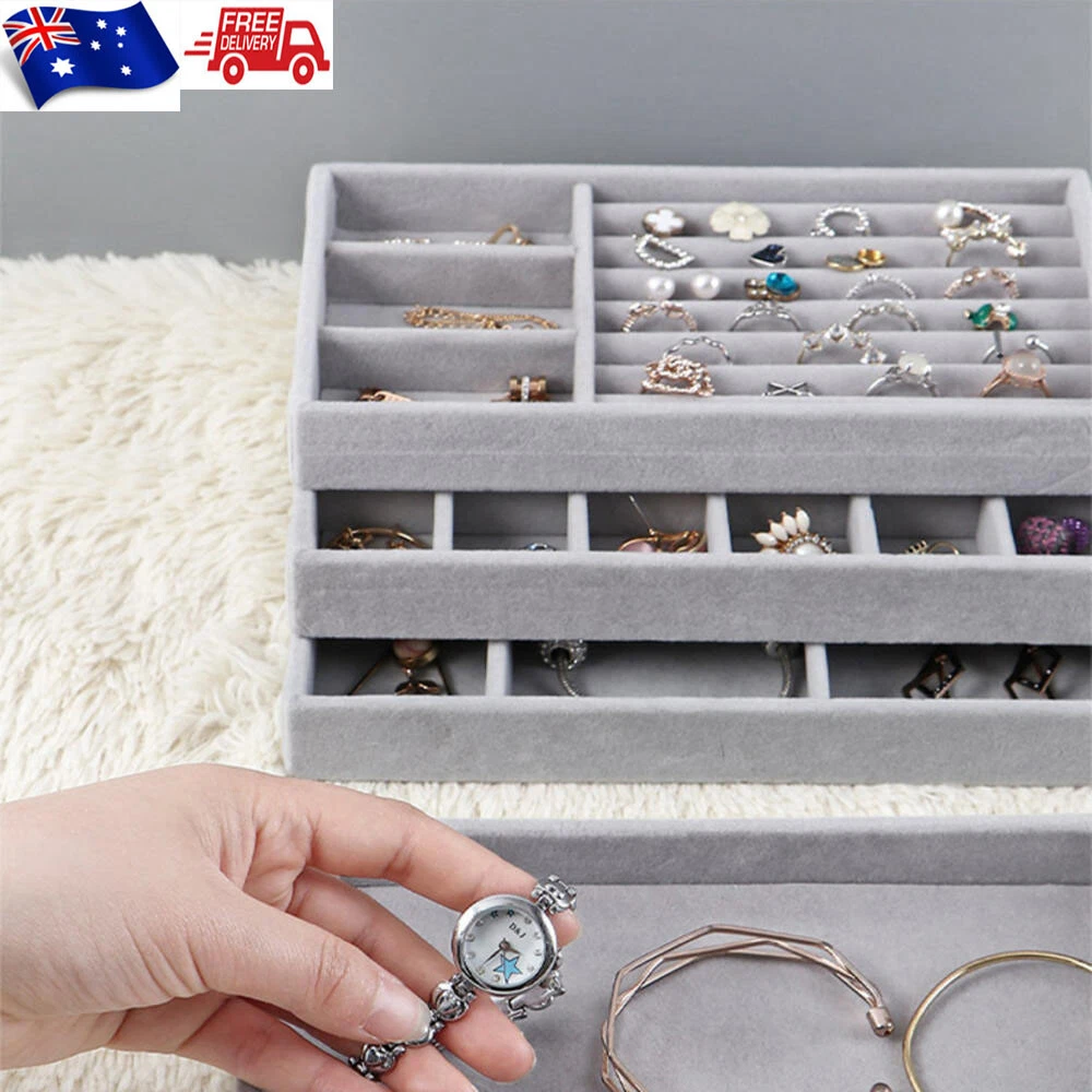 Velvet Jewelry Organizer Tray Stackable Jewelry Storage Inserts Earring Holder