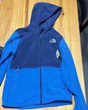 The North Face Boys Blue Fleece Hooded Full Zip Jacket L/G 16 Colorblock Pockets