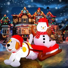 8FT Christmas Inflatables Snowman on Sleigh Dog 2025 NEW LED Outdoor Decoration