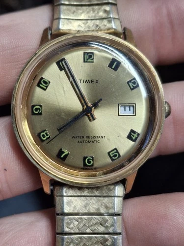 Timex Viscount 1975 Gold Tone Mens Vintage 1970s Automatic Self Winding Watch...