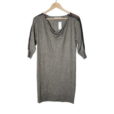 NWT Loft Taupe Tan Knit Cowl Neck Dress with Lace Shoulder Detail small S B123