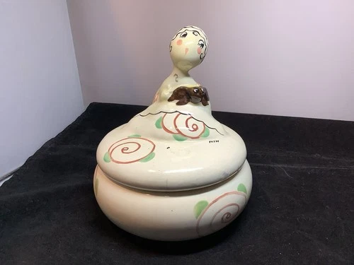 FULPER POTTERY Stangl Art Deco Artist Annie Fish Pekinese Dog Powder Trinket Box