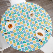 Round Vinyl Fitted Tablecloth with Flannel Backing Elastic Edge Design Table Cov