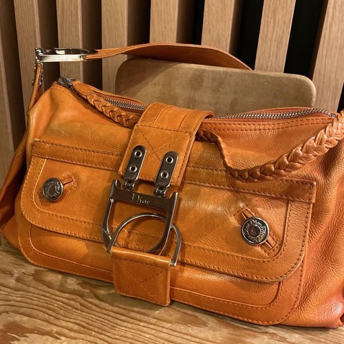 Dior Flight Line Shoulder Bag Orange Leather Saddle Style Vintage Rare Japan