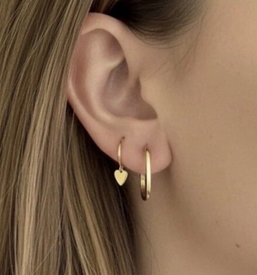 18K massives Gold Huggies 9,5 mm Herz Ohrhänger Creolen am besten für zweites Piercing